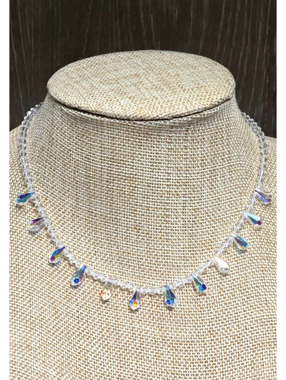 Crystal Bead Necklace Aurora Borealis Teardrops